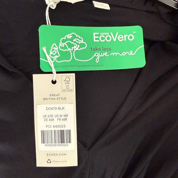 Boden Black Long Sleeve Dress | Deep V-Neck Ruched Waist Midi | Size 16/18R NWT - Picture 7 of 12